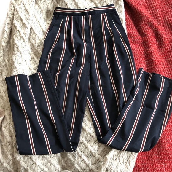 ASOS DESIGN wide leg pants in navy regatta stripe - Picture 2 of 4